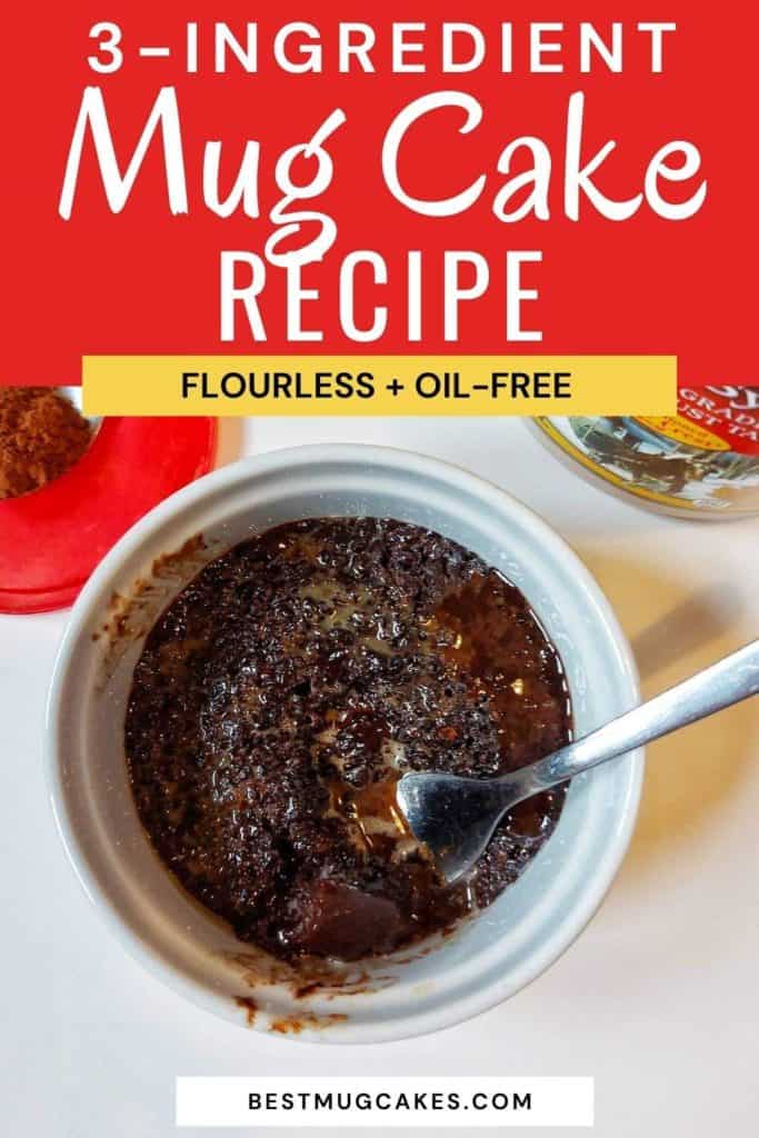 The world can always use more chocolate. This 3-ingredient mug cake is a quick way to satisfy your chocolate cravings. This healthy chocolate mug cake is flourless, refined sugar-free and oil-free too! | keto mug cakes, weight watcher recipes, single serving desserts, healthy snacks, healthy desserts, paleo desserts, gluten-free cake