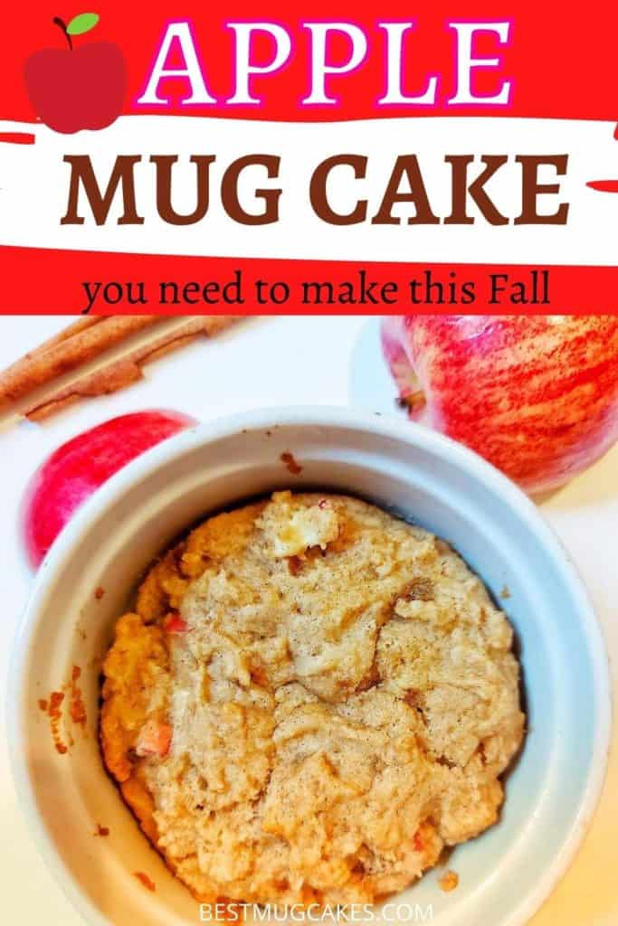 apple mug cake you need to make this fall (apple cake with apples and cinnamon in the background)