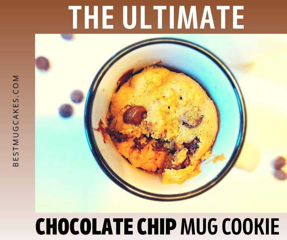 The ultimate chocolate chip mug cookie (chocolate chip cookie in a mug with chocolate chips on the side)