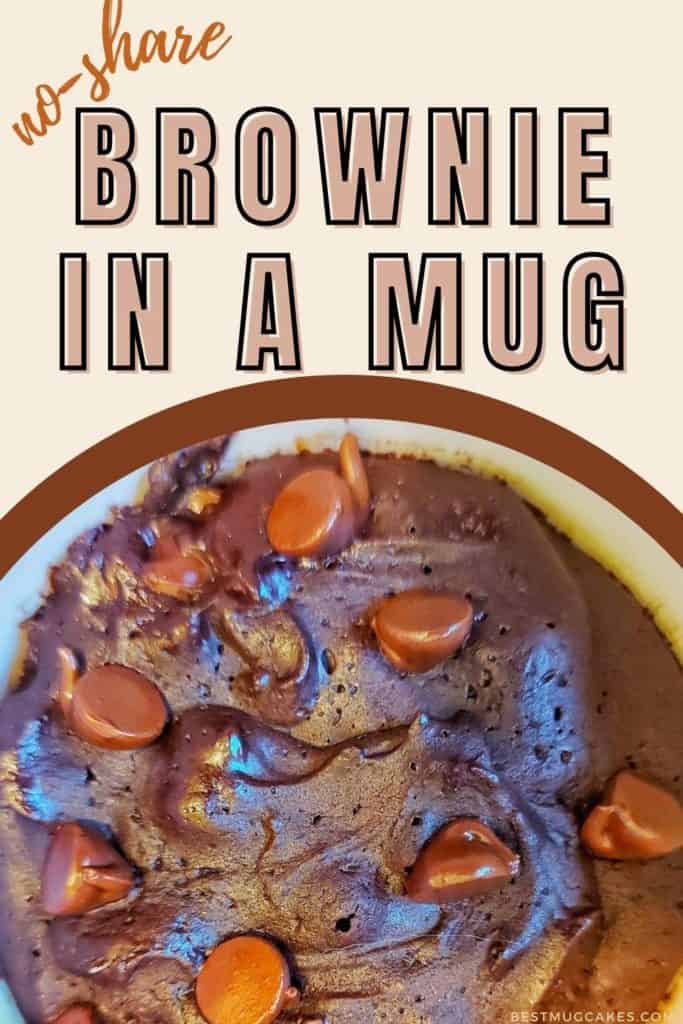 Chocolate brownie in a mug with chocolate chips