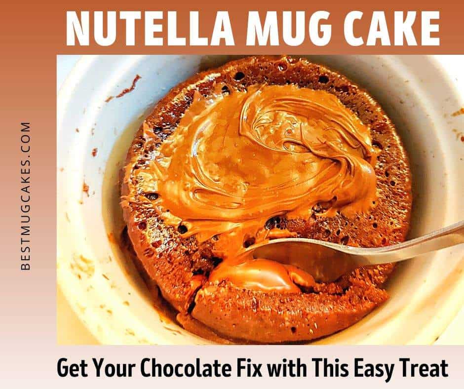 Nutella cake in a mug with Nutella chocolate frosting