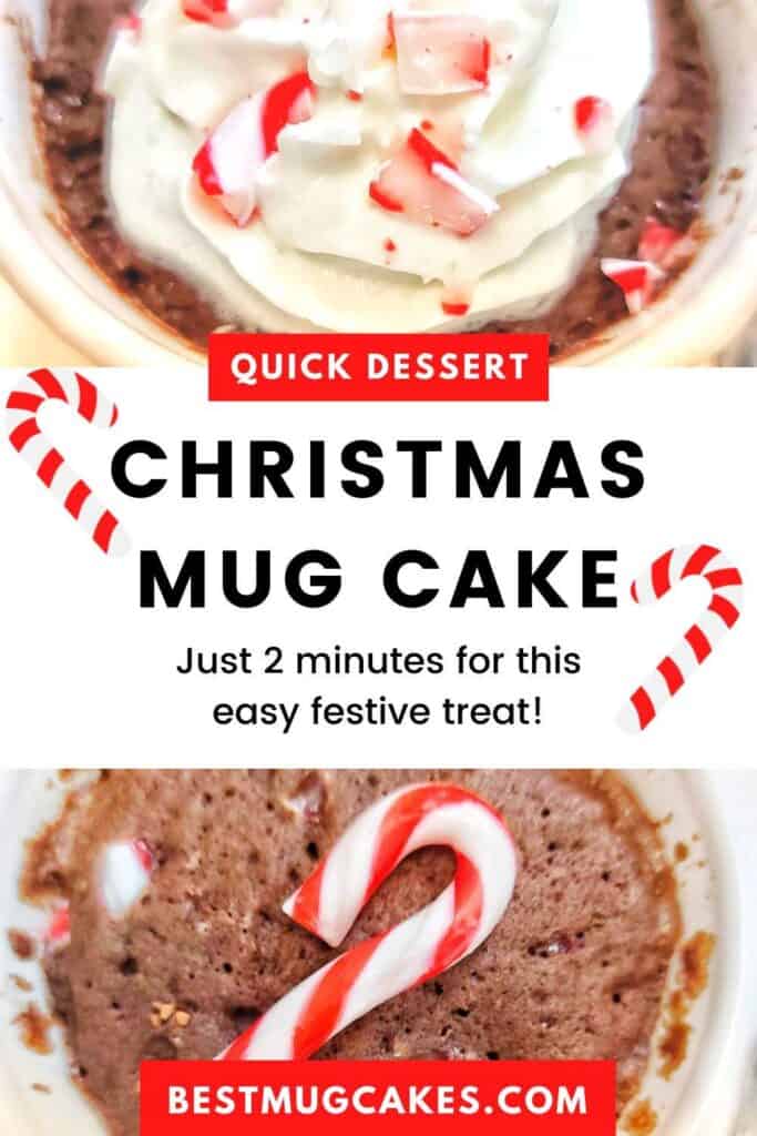 Christmas mug cakes topped with candy canes and whipped cream