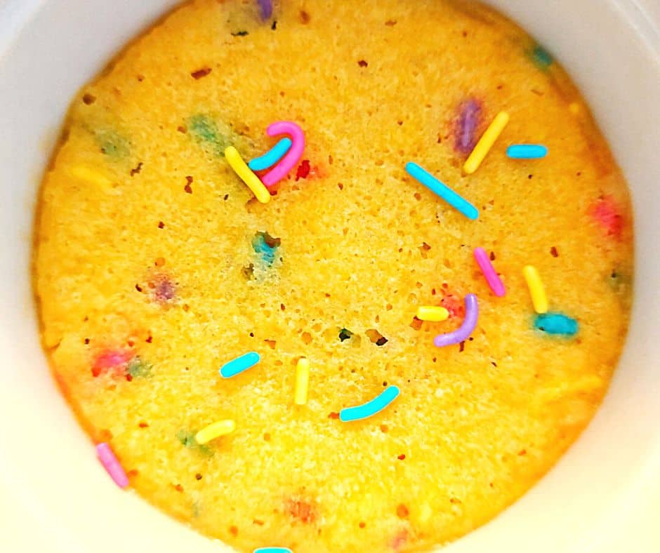 Sugar cookie mug cake with sprinkles