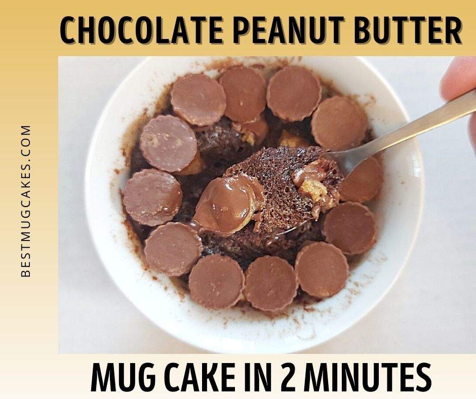 Chocolate Peanut Butter Mug Cake with a spoon