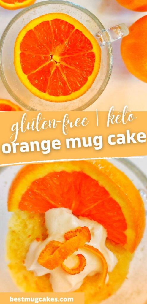Orange Mug Cake: Easy Orange Almond Cake in the Microwave (orange cake in a mug with whipped cream and orange zest)