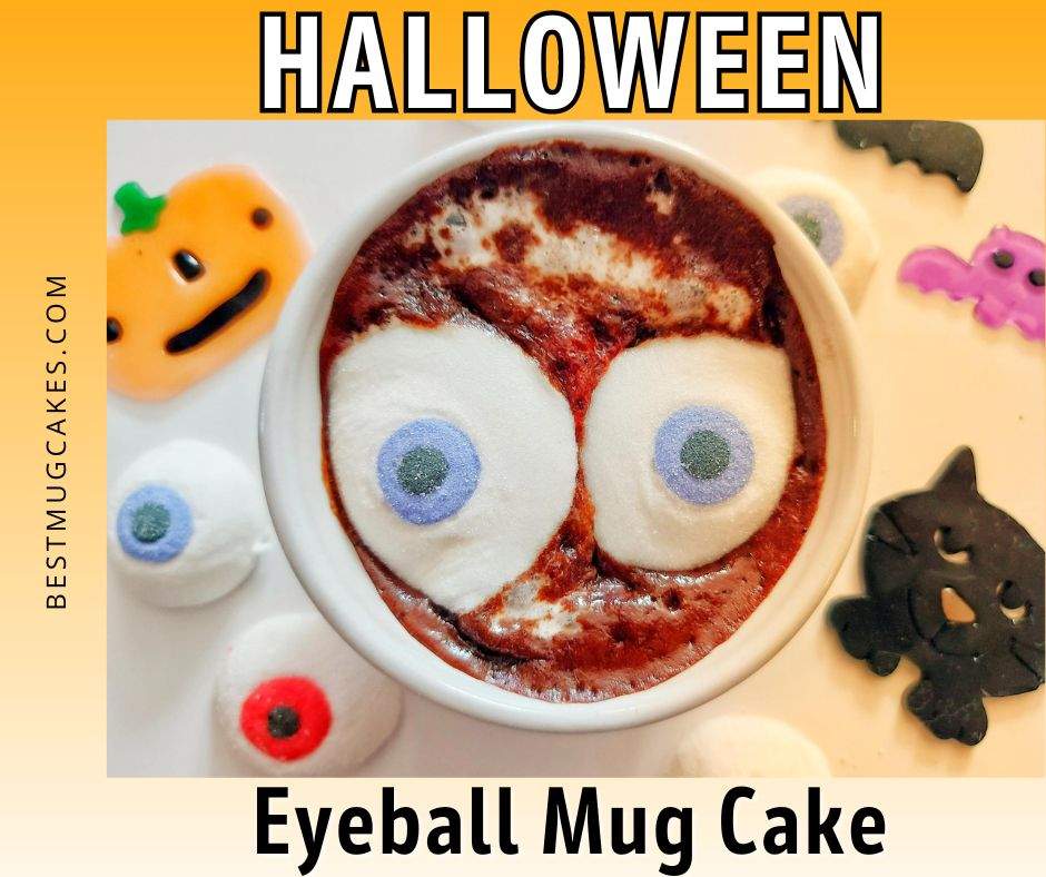 A super fun 2-minute Halloween mug cake! This festive marshmallow mug cake is made with chocolate and marshmallow eyeballs - what could be tastier? Make this Halloween treat for your kids, a Halloween dessert for yourself, or for a fun snack for a Halloween party. Gluten-free and vegan options too!