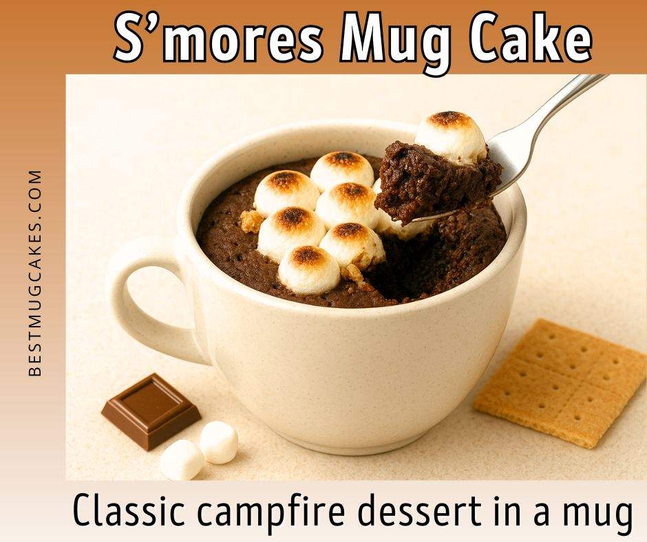 The ultimate gooey S’mores Mug Cake — rich chocolate cake baked in a mug, topped with golden marshmallows, melty chocolate, and graham cracker crumbs. A quick and easy microwave dessert that tastes just like campfire s’mores, perfect for late-night cravings, summer treats, or cozy family nights.
