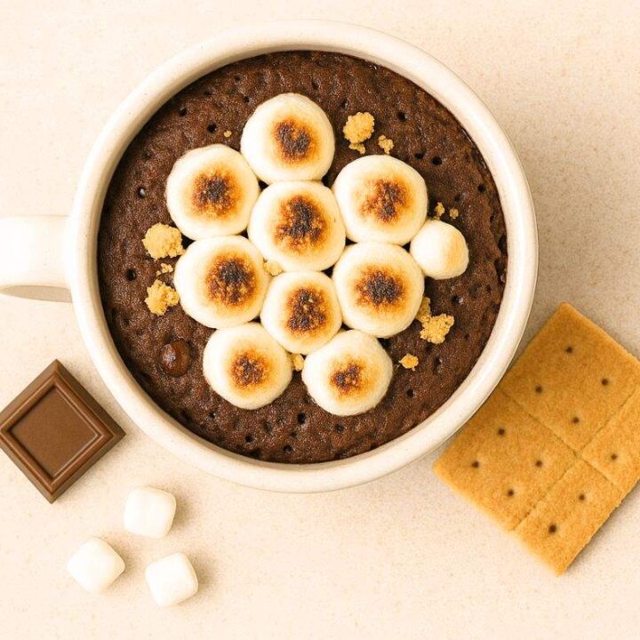 The ultimate gooey S’mores Mug Cake — rich chocolate cake baked in a mug, topped with golden marshmallows, melty chocolate, and graham cracker crumbs. A quick and easy microwave dessert that tastes just like campfire s’mores, perfect for late-night cravings, summer treats, or cozy family nights.