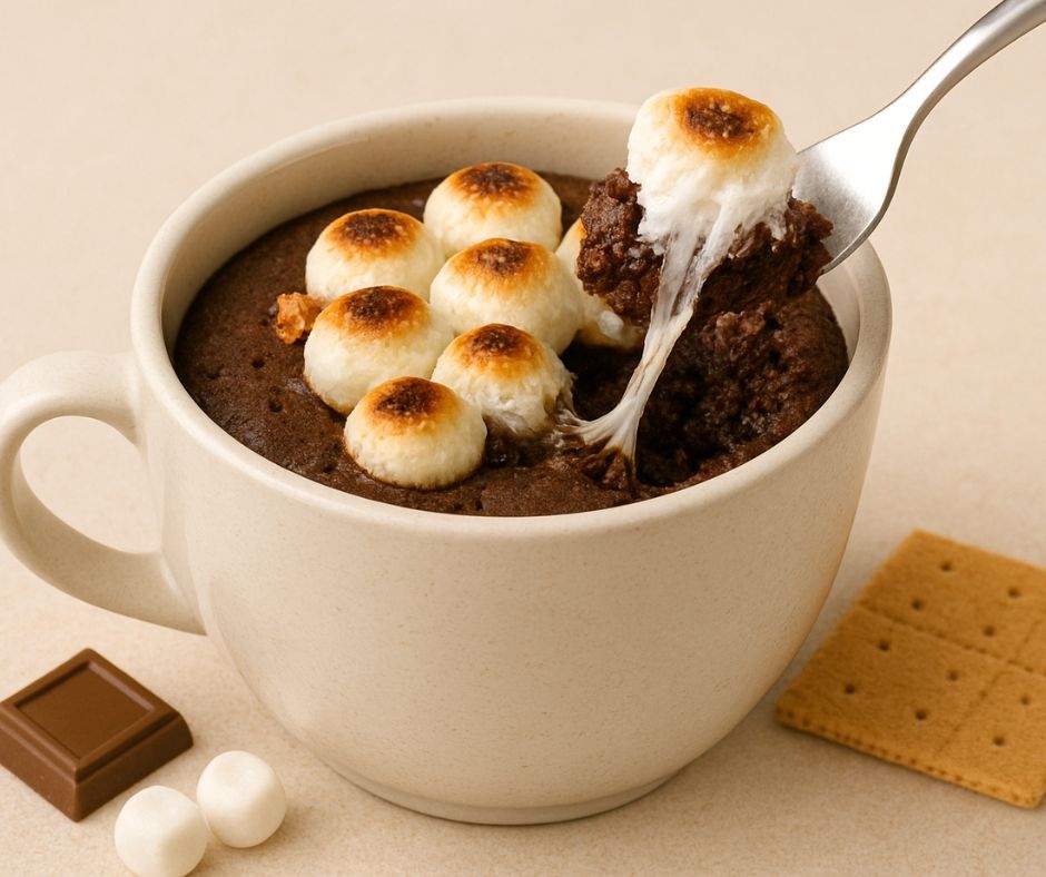The ultimate gooey S’mores Mug Cake — rich chocolate cake baked in a mug, topped with golden marshmallows, melty chocolate, and graham cracker crumbs. A quick and easy microwave dessert that tastes just like campfire s’mores, perfect for late-night cravings, summer treats, or cozy family nights.