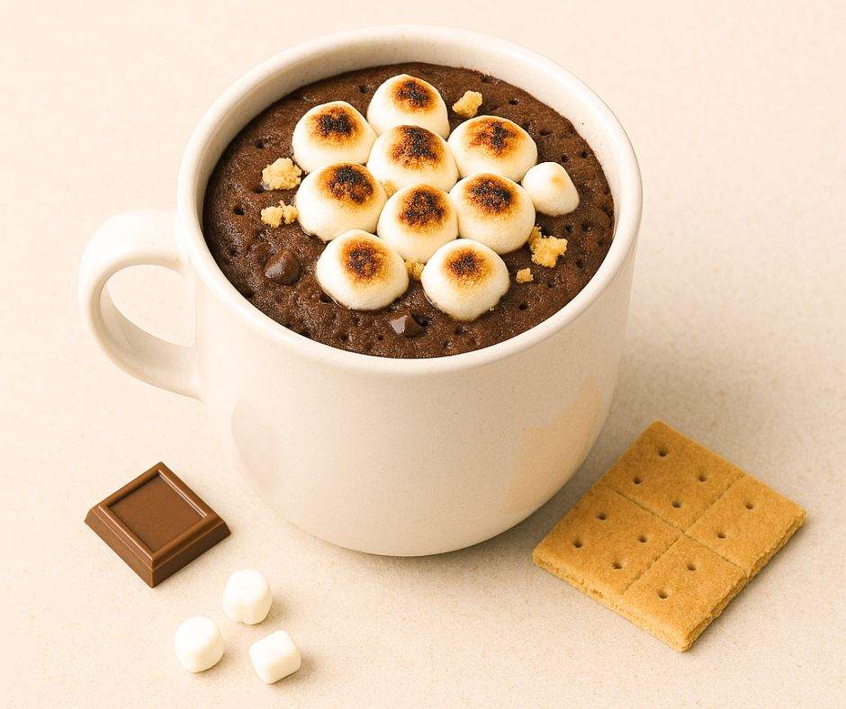 The ultimate gooey S’mores Mug Cake — rich chocolate cake baked in a mug, topped with golden marshmallows, melty chocolate, and graham cracker crumbs. A quick and easy microwave dessert that tastes just like campfire s’mores, perfect for late-night cravings, summer treats, or cozy family nights.